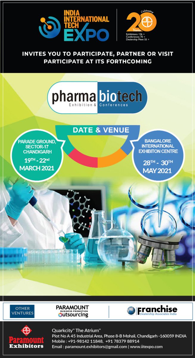 ExpoIit's tweet image. The Pharma Biotech Expo is here. Visit or Sponsor to grow your business faster.
For more details visit:iitexpo.com/event/pharma/
For participation form:iitexpo.com/participate-as…
 #innovation #biotech #pharma  #business #epxo #exhibition #marketing #sponsorship #franchisee #dealership