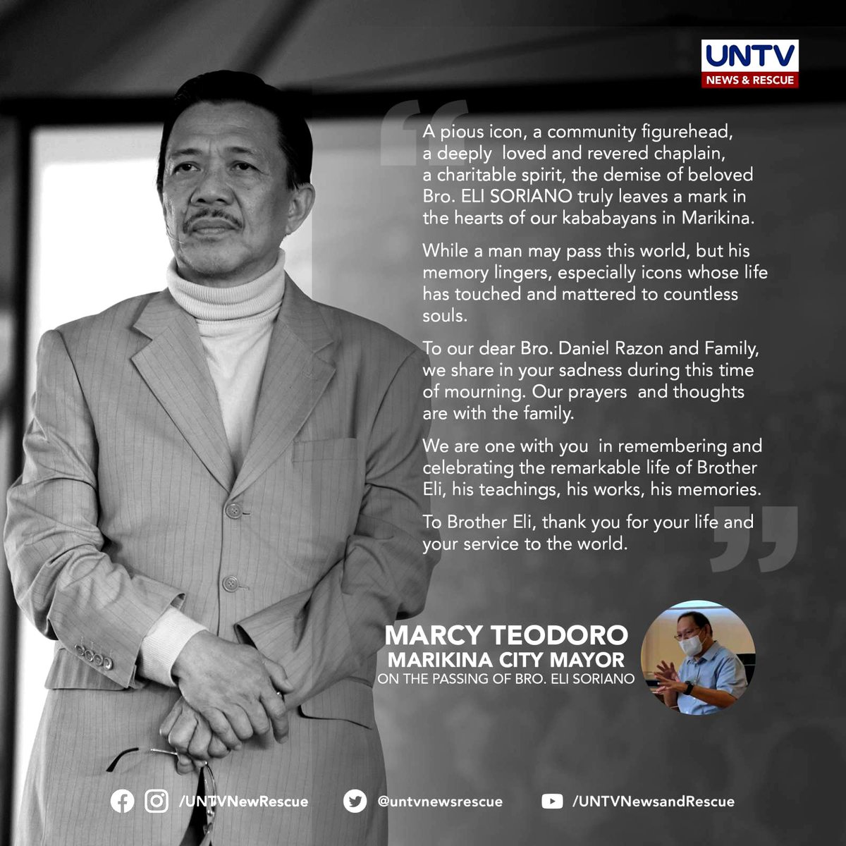 UNTVNewsRescue's tweet photo. Government officials paid tribute to televangelist Bro. Eli Soriano who passed away Thursday at the age of 73. https://t.co/cperThlr2n