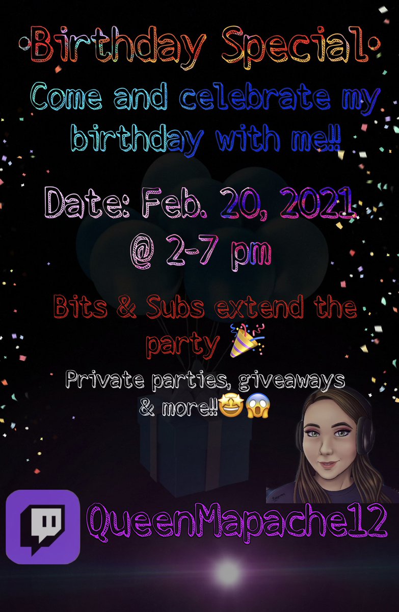 •RT• SE VIENE ESPECIAL AMIG@S!!! 20 de febrero!!! 2:00Pm CELEBRA CONMIGO♥️🎉🤩😎 #party #twitchtv #twitchaffiliate #birthday #birthdaygirl #special #SpecialBirthday #especialdecumpleaños #share #comparte #sorteos #regalos #partidasprivadas