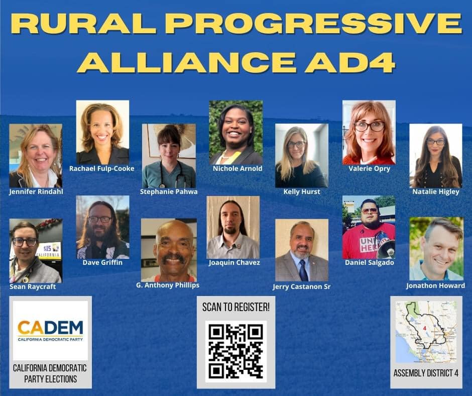 In Assembly District 4, which includes the North Bay, Davis, and Lake County, the Rural Progressive Alliance slate won 13 of the 14 seats.  #ADEM