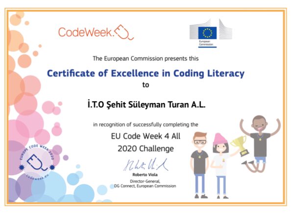 sht_ito's tweet image. #CodeWeekEu2020 #codeweek4allchallenge
European Codeweek Certificate of Excellence 🏆🏆
with Great work Great honor!⭐️⭐️⭐️⭐️@kutahyamem @BasyigitHasann @MEM_Altintas @iguven77 @maliozdemir43 @TubaSinan5 @sahinmurat43 @CodeweekTurkiye @CodeWeekEU