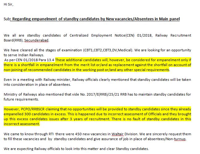 srinivasg025's tweet photo. @KTRTRS @MinisterKTR @KTRoffice 
Hi Sir,

We are all standby candidates of RRB CEN 01/2018. We have been raising this issue from past few days but no officials are acknowledging. Can you please help us in sharing it with concerned officials.
Please find the attachments. https://t.co/DMJEKyxOvX