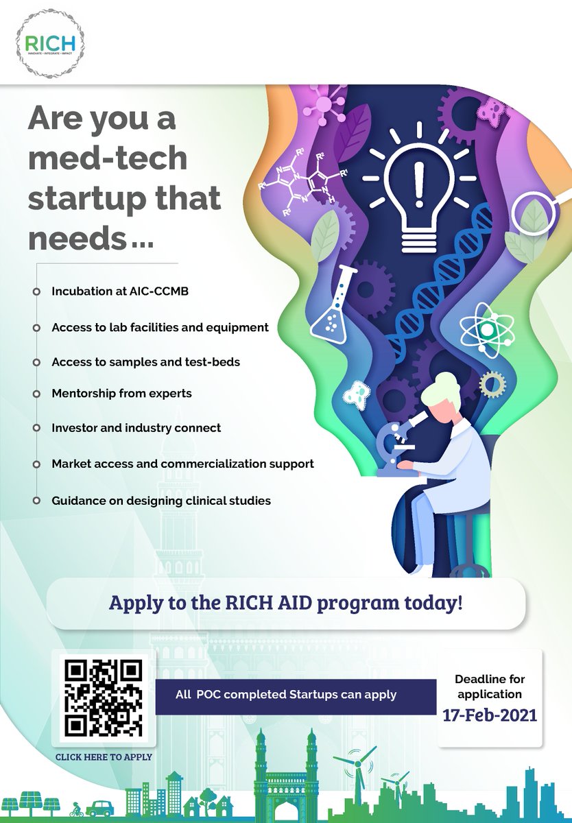 RICH_Hyd's tweet image. Don’t miss your chance to avail of high-quality #lab facilities and equipment at @AIC_CCMB and many more such benefits.

Only 6 days left! 

Apply for the RICH #AIDProgram now!

Apply here: rich.telangana.gov.in/RICH-AID.html

@PrinSciAdvOff @MinisterKTR @jayesh_ranjan