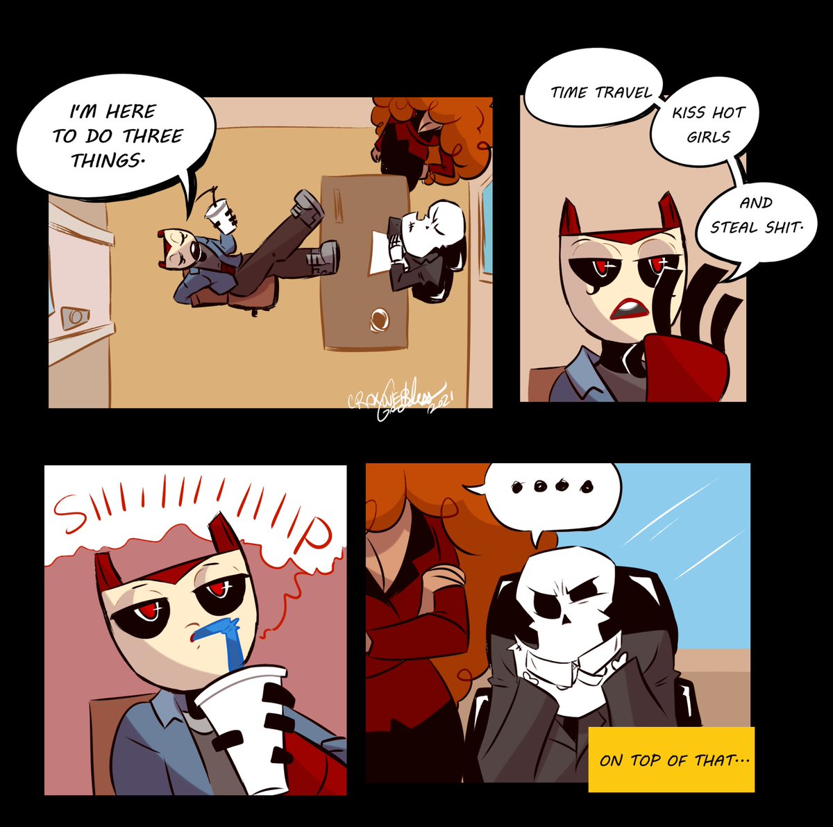 Comic Commission for shayde-n-friends on Tumblr of his OC Ajax at Reaper High! 