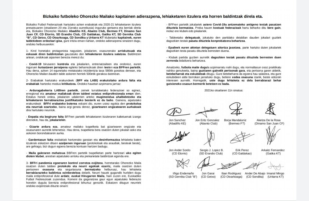 futboldehonor's tweet photo. AZKEN ORDUA

Ohorezko Mailako Kapitan gehienek komunikatua atera dute lehiaketa hasiera dela eta. https://t.co/dePRhvIy7Y