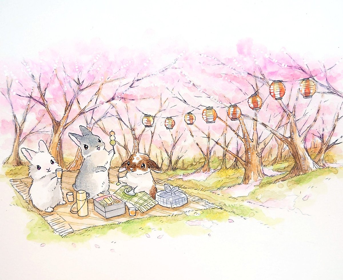 「暖かくなったら

いっしょに

桜を見れたらいいね?

【毎日投稿380日目】 」|VeryBerry うさぎ星さん4/8-9出展のイラスト