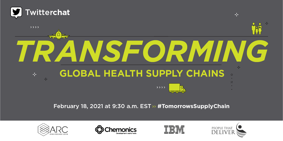 ARC_ESM's tweet photo. What innovations &amp; lessons learned can inform how we facilitate &amp; finance our future global health supply chains? Join us as we discuss #TomorrowsSupplyChain w/ @ARC_Nigeria @Chemonics @IBM @PplthatDeliver in a Twitter Chat on February 18 at 9:30 a.m. EST https://t.co/109JzfDHw6 https://t.co/8pE0sB2CvN