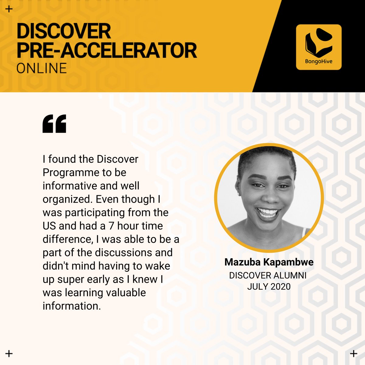 BongoHive's tweet photo. Like many other business, the pandemic pushed us to embrace virtual work. It showed us that we were capable of delivering our programmes &amp; services ONLINE. 

You can take part in the #DiscoverProgramme from anywhere in the world, like Mazuba did.

Apply: https://t.co/u2z1traDwr https://t.co/izYQg16xaw