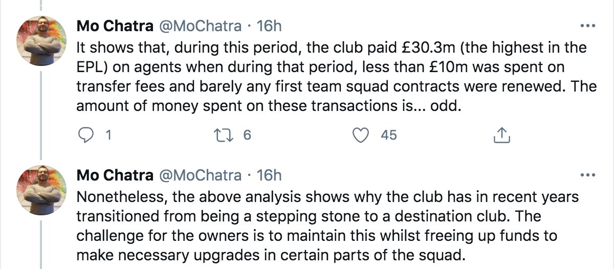 Posting the screenshot here b/c I think seeing both tweets is important for context. In this market where agents/intermediaries play such a big role, Liverpool focusing on creating a great relationship with agents helps them get much more favorable terms  #MUFC