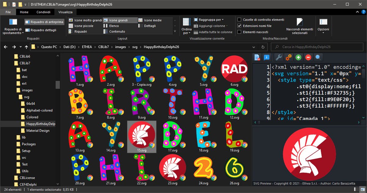 CarloBarazzetta's tweet photo. #Delphi26th Celebrating Delphi's 26th Anniversary with new tools built in Delphi @EmbarcaderoTech: SVGShellExtensions:
https://t.co/1FI14yQvTJ https://t.co/PkuNE4Z4xC