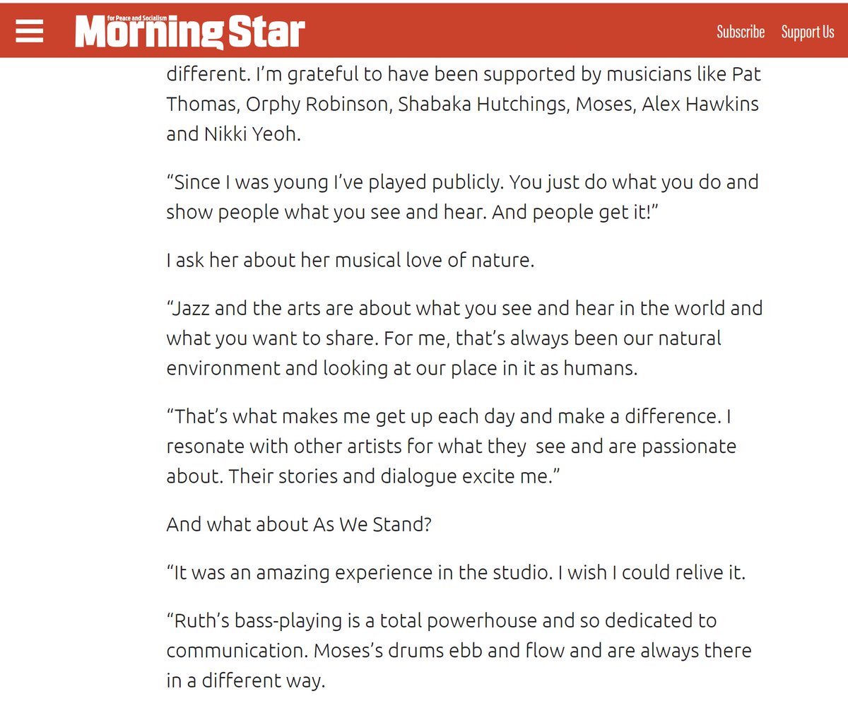 Loved this personal interview with Chris Searle, for Morning Star🙏 and feeling grateful to those who support us along the way and believe in what we do🔥🔥
#interview 
<a href="/NikkiPianoYeoh/">Nikki Yeoh</a>
<a href="/shabakah/">SHABAKA</a>
@hawkinsmusic
<a href="/Mosesboyd_/">Moses Boyd</a>
<a href="/ruthgoller/">ruth goller SKYLLA</a>
<a href="/Orphyvibes/">Orphy Robinson MBE</a>