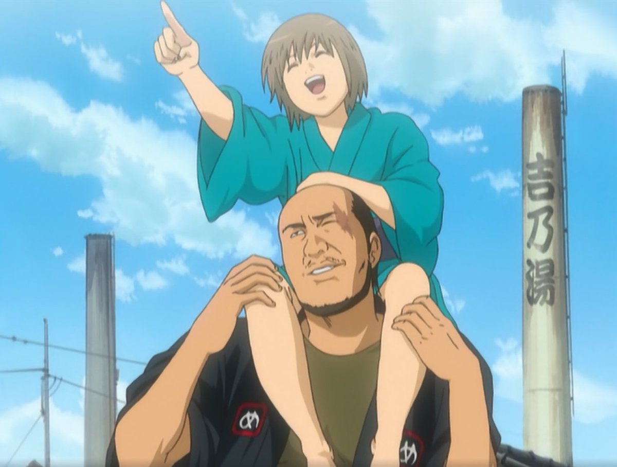 Found family is my absolute favourite trope, I am a sucker for it and it makes me unbelievable happy. And Gintama aces this part. Not only with the main trio but also with other dynamics like the Shinsengumi, of which I am not gonna talk since it would make this too long.