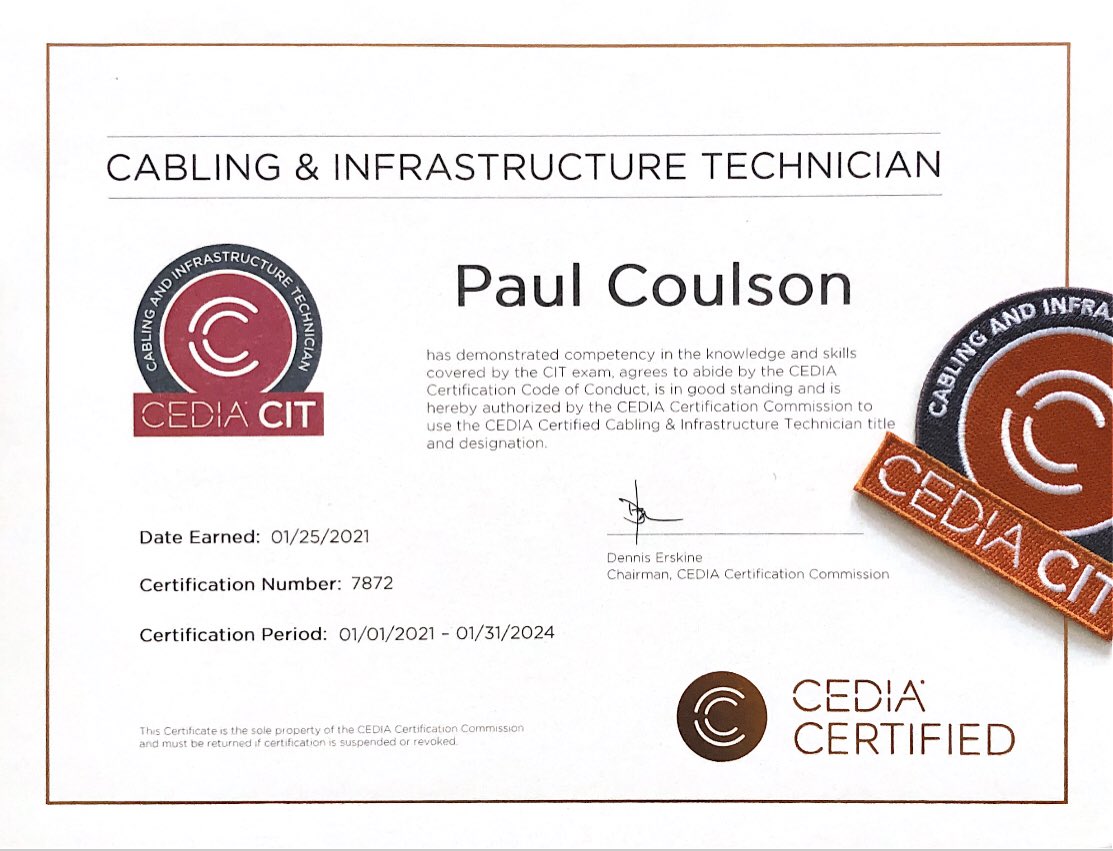 bespoke_cinemas's tweet photo. Congratulations @Bespoke_Paul on your @CEDIA CIT Certification๐๐ป๐๐ป
#CEDIAcertification #CEDIA #certification #CEDIAmember #CEDIAstrong #avtweeps https://t.co/xCMlLKKai6