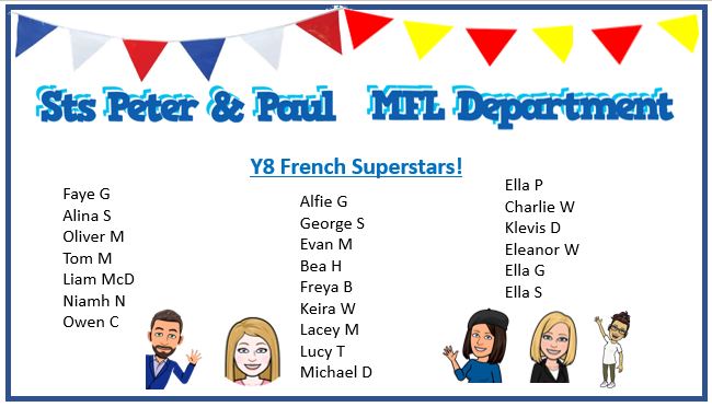Well done to all our Y8 students who have been logging on to the live lessons and actively engaging with your teachers.  Bien fait!  Enjoy the half term break.