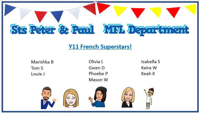 Well done to all our Y11 students who have been logging on to the live lessons and actively engaging with your teachers.  Bien fait!  Enjoy the half term break.