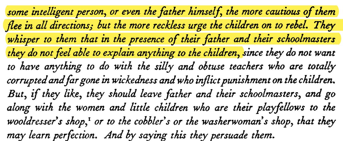 Celsus here reveals another thing. He says that Christians would preach the gospel as servants in private houses of well of Romans & try to convert their children. However if contronted by the family patriarch, would flee or go into denial. They tell kids only they can save them.