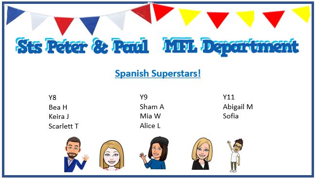 Well done to all our Spanish students who have been logging on to the live lessons and actively engaging with your teachers.  ¡Trabajo excelente! Enjoy the half term break.
