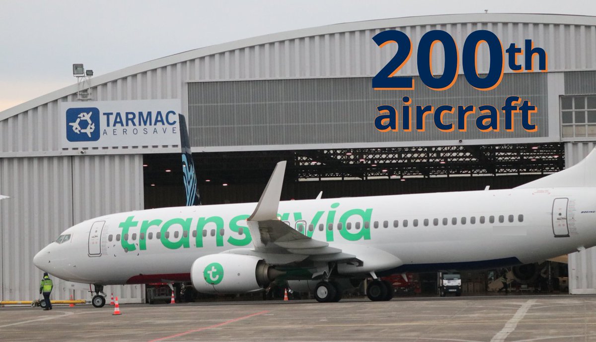 TarmacAerosave's tweet photo. [ARRIVAL OF THE DAY] We receive our 200th aircraft in our #ToulouseFrancazal facility!
This #B737-800 is coming for #AircraftMaintenance to enter @transaviaFR fleet.

#Transavia was one of our 1st customers in #LFBF. 
Thank you for your trust and loyalty!💚

#TransitionExpert https://t.co/MuBEylQQoC