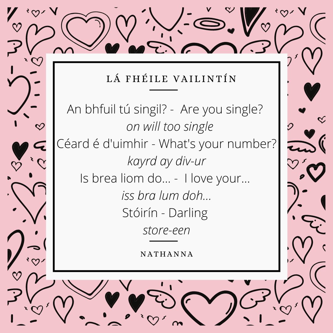 MSUgaeilge's tweet photo. Tá Lá Fhéile Vailintín beagnach linn, bígí cinnte an grá a scaipead! 💕 https://t.co/f4HB0KJISa