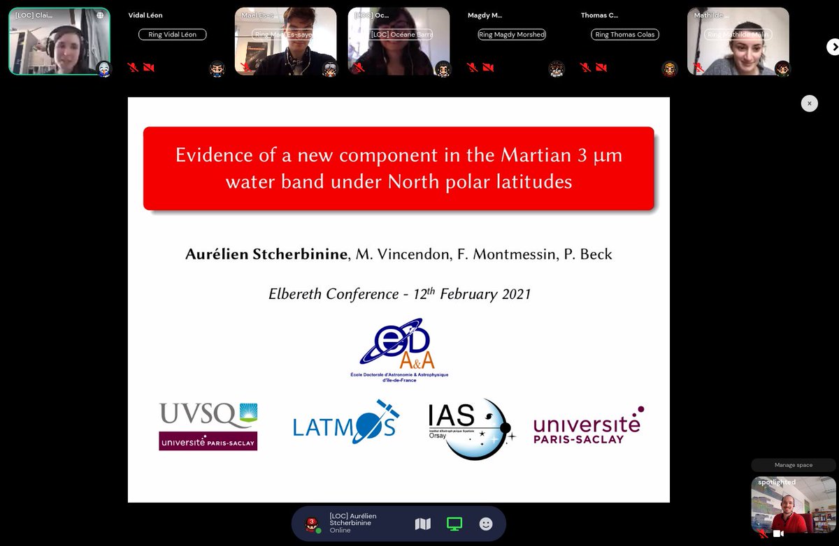 Continuing the session with a talk of Aurélien Stcherbinine from @IASorsay and <a href="/latmos_ipsl/">LATMOS</a> on the study of the Martian 3µm band at #Elbereth2021.