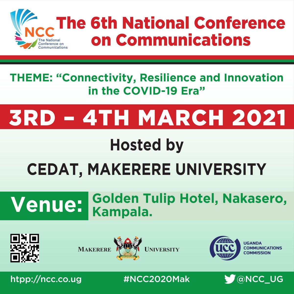 NCC_2021's tweet photo. UCC in partnership with Makerere University invite the general public to the 6th National Conference on Communications.
Click on the link below to register
https://t.co/HoYUnGbWAO https://t.co/Jdl9C7znSi