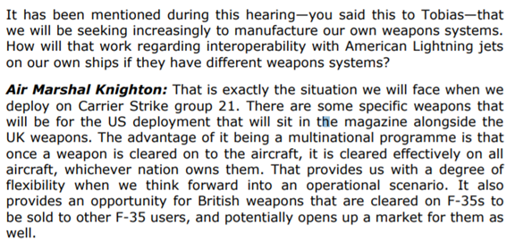 Onto airgroup. It's well known this is going to be a joint US/UK air group. It is also known our F35s have a limited number of weapons integrated (ASRAMM, Paveway IV). With a mixed magazine of UK/US weapons, UK F35s on CSG21 can apparently use US weapons...