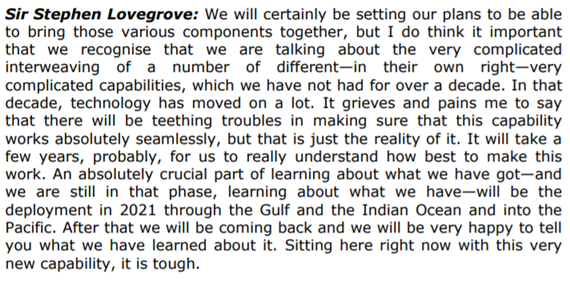Of course, carrier strike is an evolving capability and we need to start somewhere. Defence has always been clear CSG21 was IOC only, I think this exchange shows just how interim is interim in this instance. But as explained, CSG21 will be a development milestone...