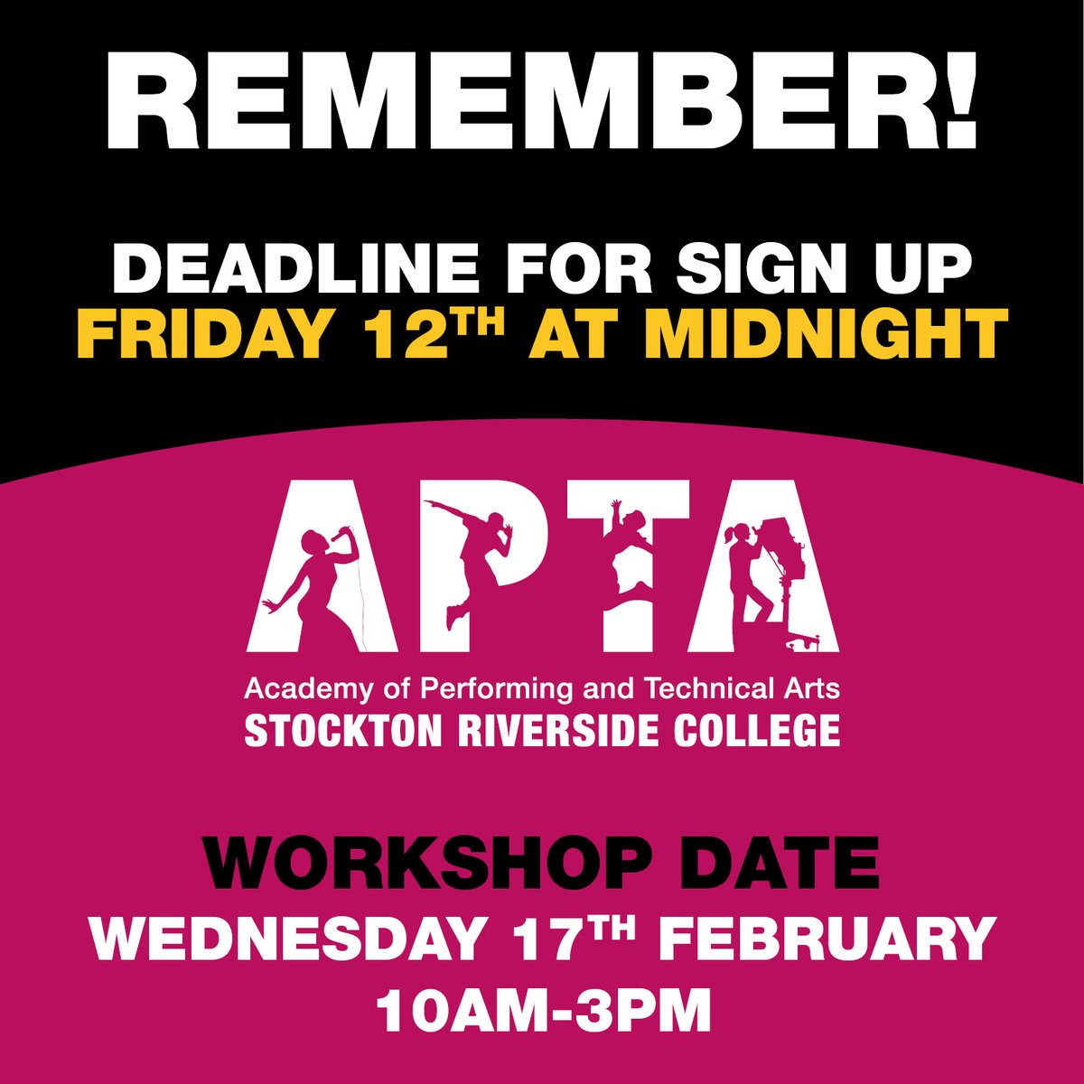 **LAST CHANCE TO BOOK!**

Don't miss your chance to sign up to our APTA work shop! If performing arts and theatre is your passion, you won't want to miss this!

Sign up here: ow.ly/81qU30rvzas