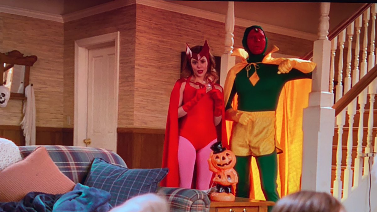 CrystaIeena's tweet photo. can we please take a moment &amp; appreciate these Comic accurate Costumes! I can’t stop smiling!! #wandavision #Wanda #pietro #TheVision #AgnesTheNeighbor https://t.co/qbxTDZa2Lo