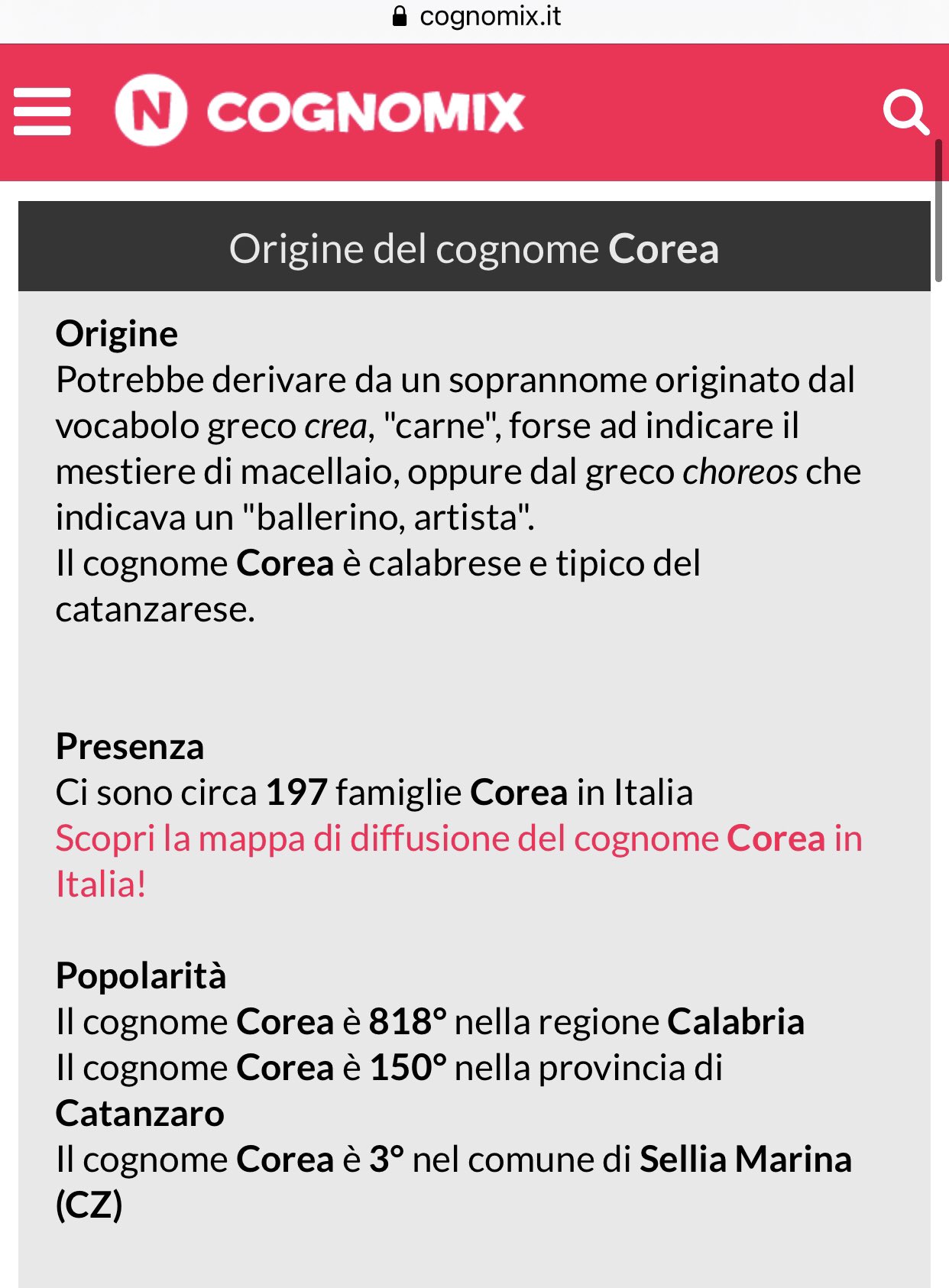 Sasnori Corea というと イタリア語で普通は 韓国 という意味 苗字としては ギリシア語由来の 肉 食肉関係の仕事 あるいは 同じくギリシア 語由来 ダンサー アーチスト という説がある イタリアの形をブーツに例えるならば 足のつま先付近