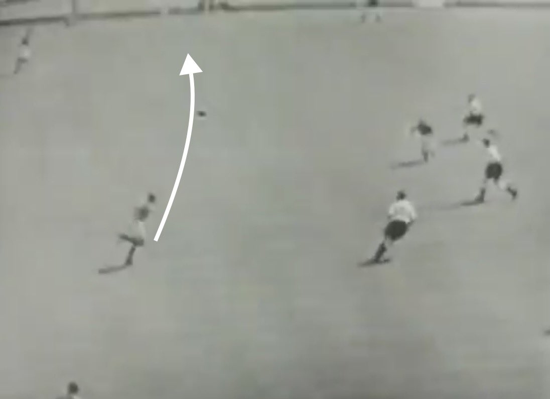 The first goal illustrates Revie’s role. A B’ham attack breaks down after a brave header from Ewing. Full back Leavers picks out Revie deep in his own half and he sets off on a marauding run - note the amount of space he’s in. He plays a diagonal to Clark on the left wing 21/