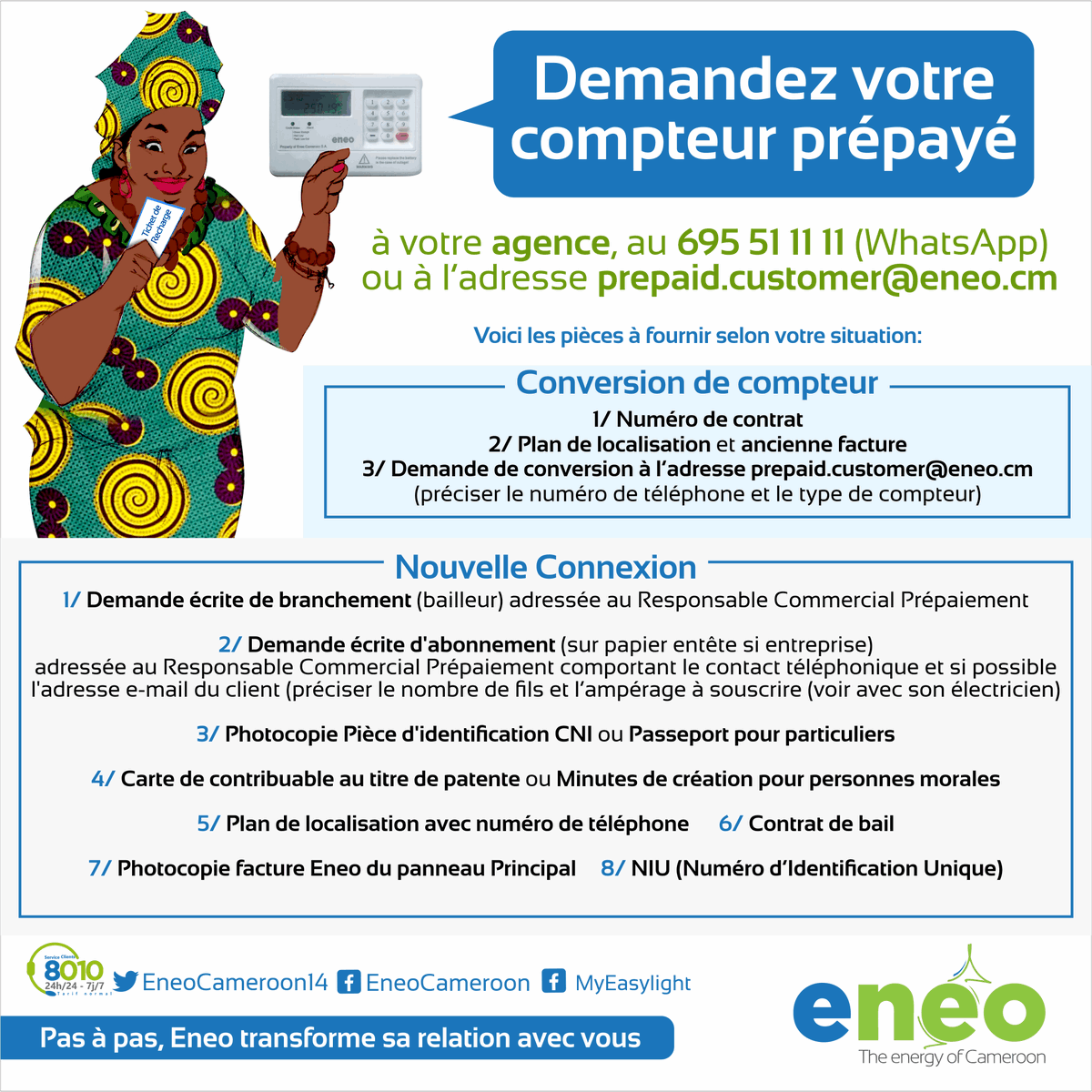 InsideEneo's tweet photo. #ClientInfo | Cher client, vous avez besoin d'un compteur prépayé et vous ne savez pas comment vous y prendre ?
ℹ️ Voici la liste des pièces à fournir pour obtenir un Compteur Prépayé. 👇👇👇 https://t.co/31zFRIM4ai