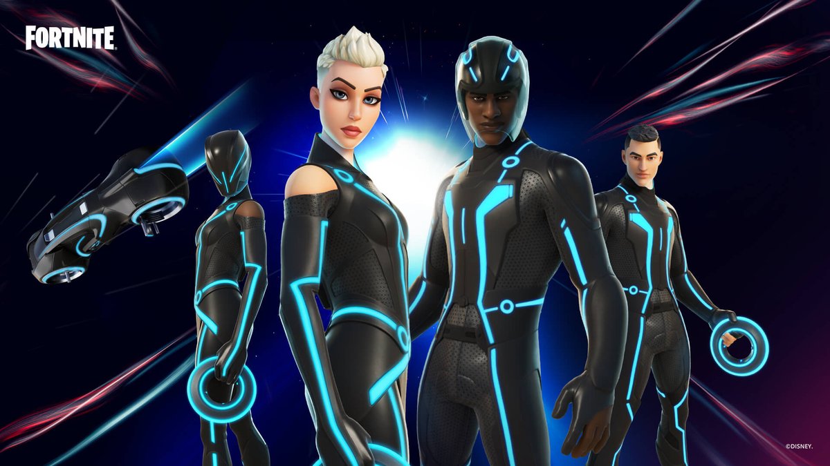 Fineboosting2's tweet image. In #Fortnite another crossover started - this time with the film #Tron. The in-game item store has a new outfit, the Dangerous Network collection
There are different types of equipment to choose from as well as a light motorcycle, pickaxe, and Identity Disc decoration on the back