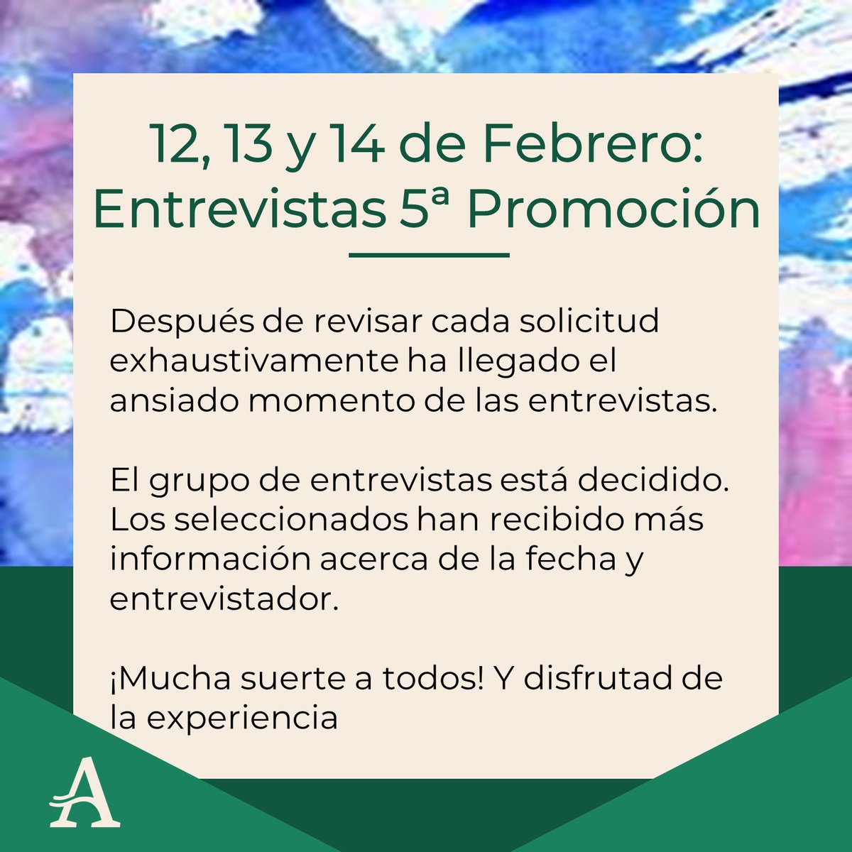Ha llegado el #momento comienza la fase de #entrevistas.

Tenemos unos candidatos brutales y estamos seguros que elegir no va a ser fácil.

¡Mucha suerte a todos los seleccionados!