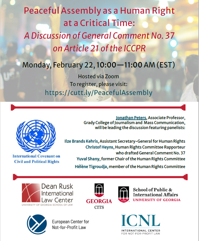 enablingNGOlaw's tweet photo. #PeacefulAssembly as a Human Right at a Critical Time.
Interesting discussion hosted by @UGASchoolofLaw w/ #UN #HRCttee members working on #GeneralComment37 coming up on Feb 2⃣2⃣, co-sponsored by @enablingNGOlaw and @ICNLAlliance : https://t.co/PX31vjWfGI