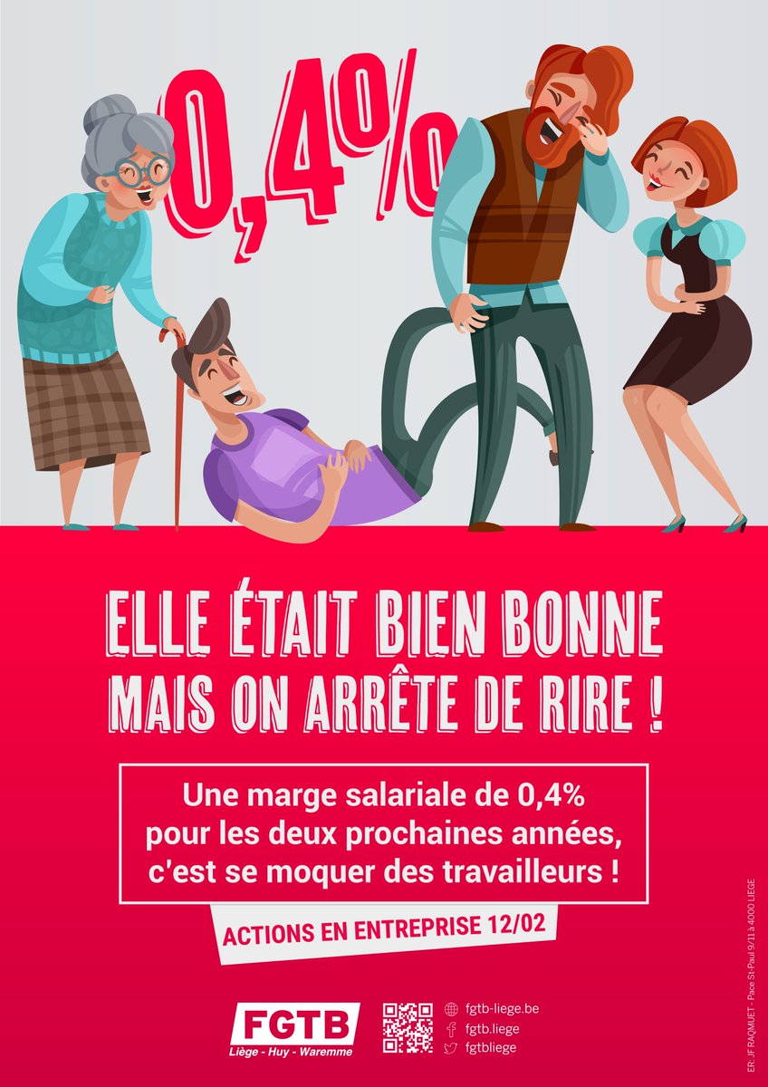 fgtbliege's tweet photo. Ce #12fev, nos délégué.e.s informent et sensibilisent à un #AIP équilibré et décent. Alors que les patrons nous proposent une marge salariale de 0.4% MAX, nous revendiquons, un marge salariale indicative, un salaire min. à 14€/H ou 2300€/mois...+ d'infos https://t.co/a0p1VRbeMr https://t.co/Ee2QSSiQUb