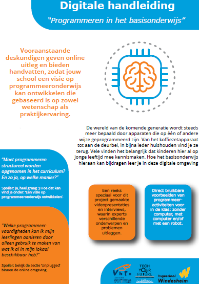 TechYourFuture_'s tweet image. Op zoek naar tips en informatie om programmeren te integreren in andere vakken (zoals rekenen en dans) en te zorgen voor een structurele plek voor programmeren in je curriculum? Bekijk dan de digitale leeromgeving &apos;Programmeren in het basisonderwijs&apos;.

techyourfuture.nl/a-1577/digital…