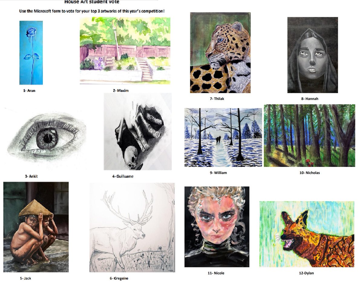 KCSartdept's tweet photo. House art shortlist- pick your top 3. Voting link will be circulated to pupils! Well done all! @KCSartdept @KCSWimbledon https://t.co/6QtXtj2oj9