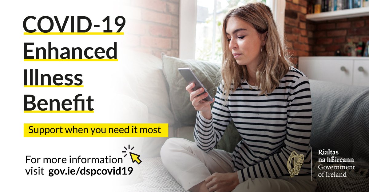 The Enhanced Illness Benefit is available to workers who have been diagnosed with #COVID19, or instructed by a doctor or the HSE to self-isolate

Apply online at MyWelfare.ie

Information on the payment is available in multiple languages here 
gov.ie/en/publication…