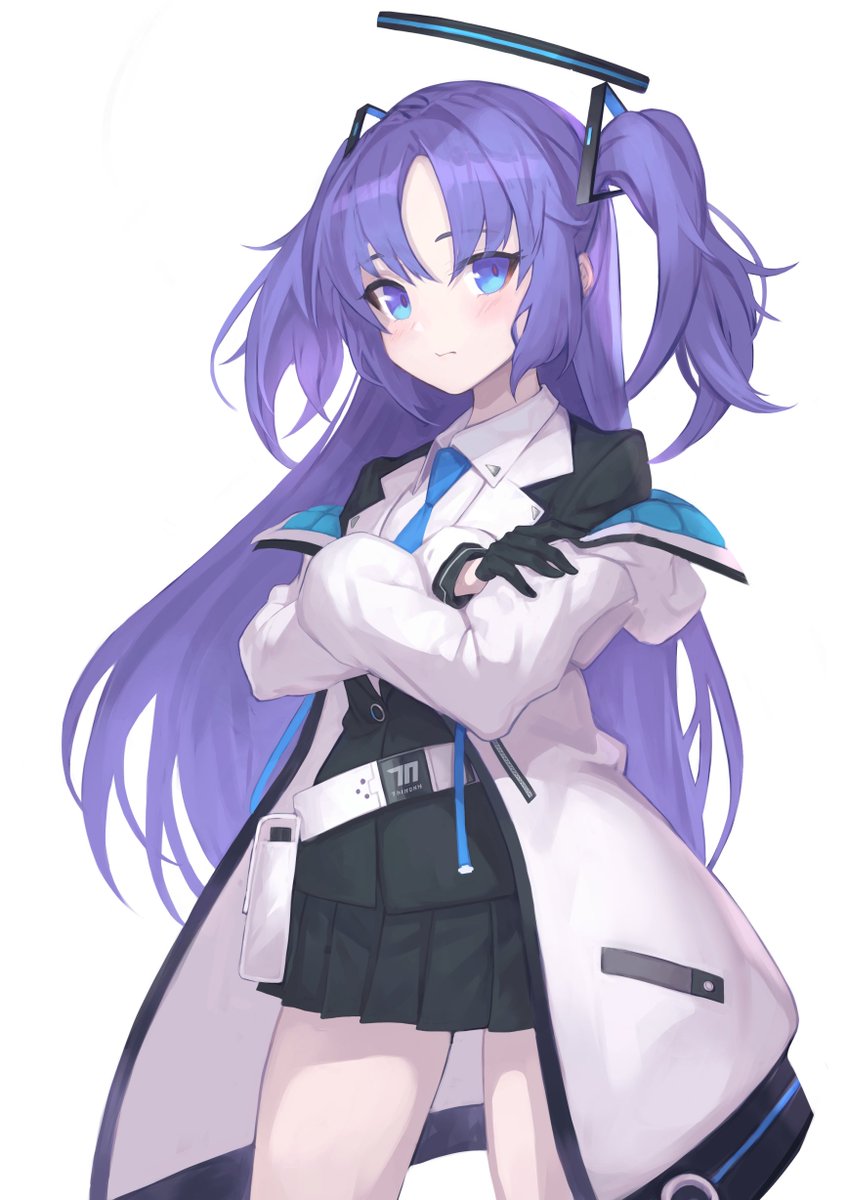 yuuka (blue archive) 1girl solo necktie halo jacket purple hair white background  illustration images