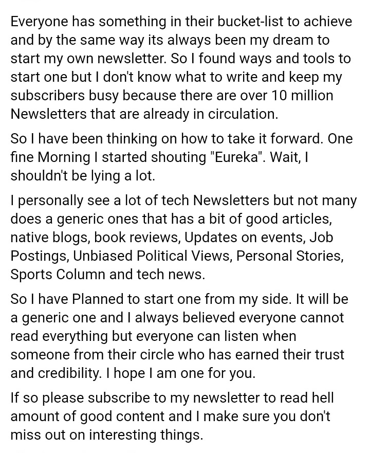 pavakkachips's tweet photo. https://t.co/YKSvUo0ju9

Please Subscribe to my Newsletter to read some good content. 

Friends RT Pls ?? https://t.co/33ocIugUaq