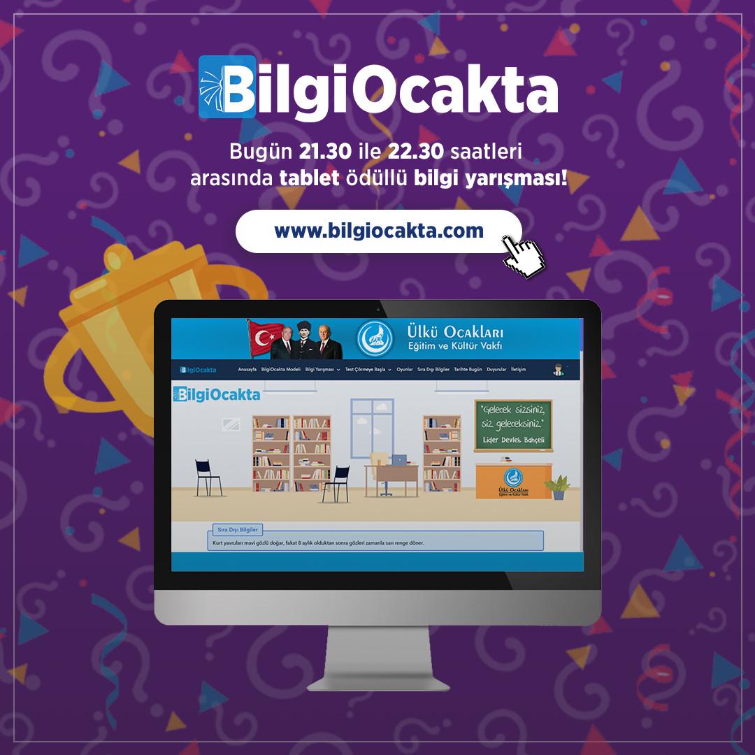 Bu akşam kimseye söz vermeyin 🚨🚨 

#BilgiOcakta ile bu akşam 21.30-22.30 arasında tablet ödüllü bilgi yarışması seni bekliyor ⏳⌛

Hemen bilgiocakta.com'a kayıt ol, bilgi yarışmasına katıl ve tablet kazan🎀🎁

Gelecek Sende BilgiOcakta