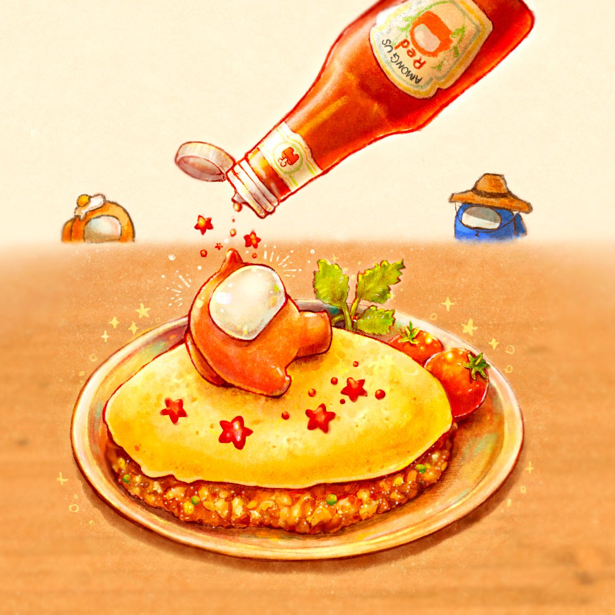 تويتر Kamo 食べ物 動物ｲﾗｽﾄ على تويتر 赤クルーケチャップのオムライス アモングアス Amongus イラスト T Co C2uctjpfld