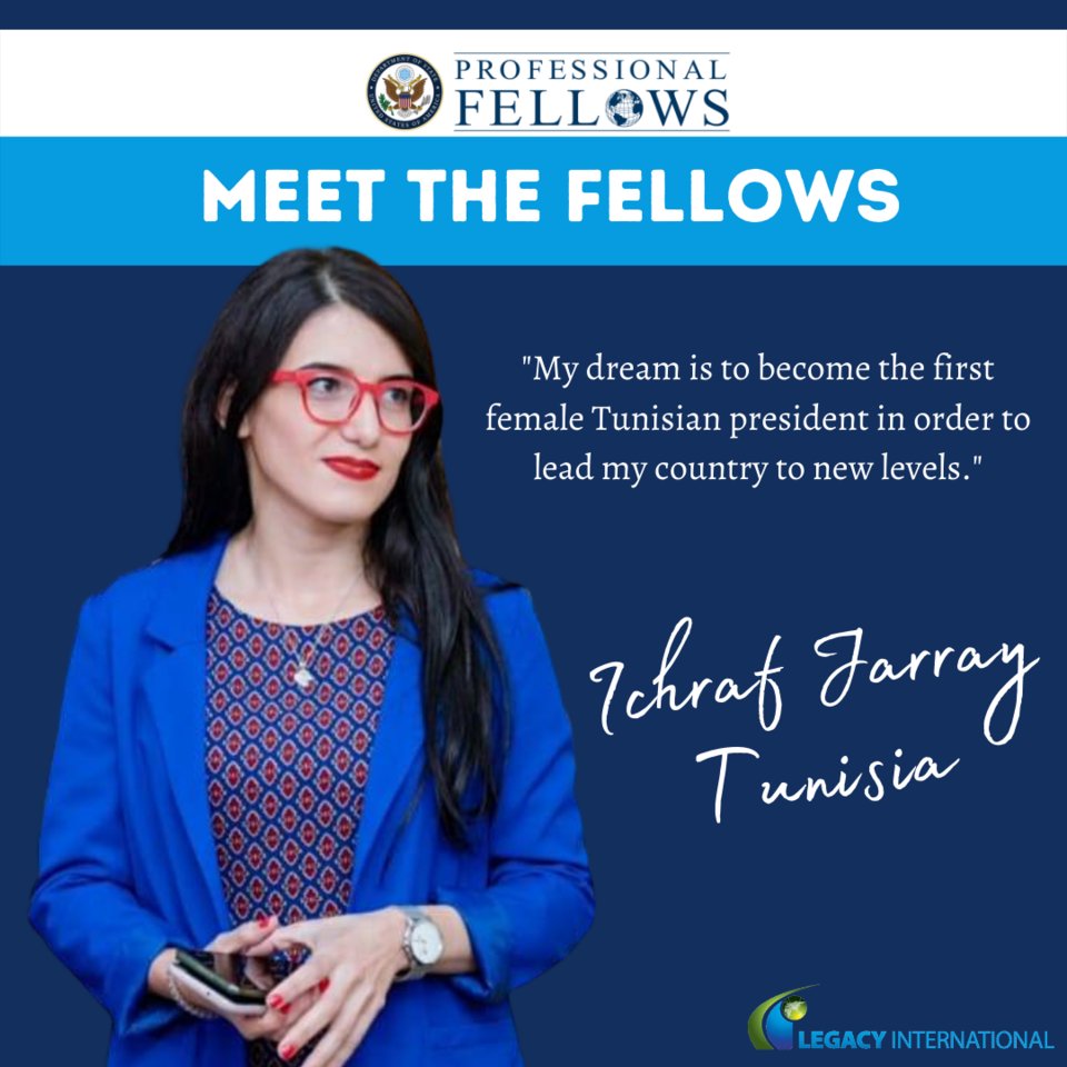 Meet Ichraf Jarray — the Founder &amp; CEO of Hive12 from Tunisia. She is most excited to start working in her fellowship with <a href="/unstucklabs/">Unstuck Labs</a> on developing projects and supporting entrepreneurs. #ProFellows #MeetTheFellows #ExchangeOurWorld #LegacyProFellows