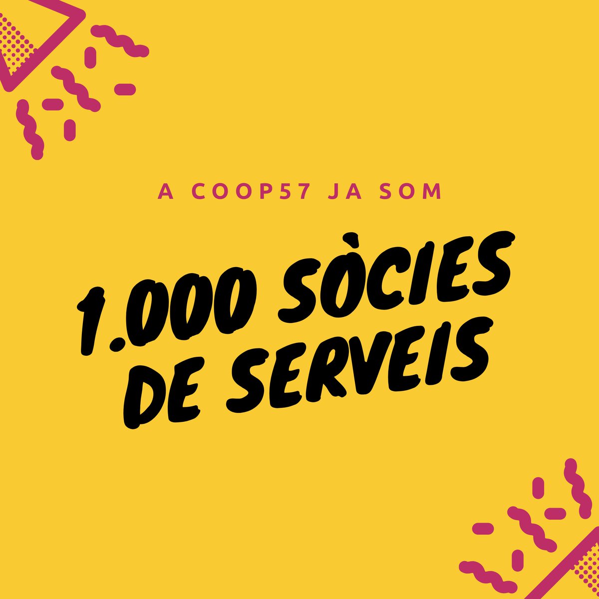 Coop57Catalunya's tweet photo. 1.000 sòcies de serveis a @coop_57! 🎉🎉🎉🎉
Aquest és el gran titular que ens deixa el 2020. Malgrat totes les dificultats i els reptes, serà l'any en què hem creuat la xifra dels quatre dígits pel que fa a la quantitat de sòcies de serveis
https://t.co/zM5Wygs9ve https://t.co/rmsHMwfRXw