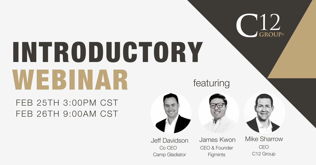 kinggl's tweet image. Interested in C12 but still have questions like:
Who qualifies for C12 membership?
What does membership include?
What are the requirements and expectations?
We answer these questions and more in our upcoming introductory webinar. Register by visiting: ow.ly/AFuM50DylZ4