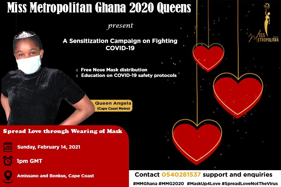 missmetroghana's tweet photo. ... and follow other safety protocols laid down by the @mohgovgh, @_GHSofficial and @GhanaPresidency to reduce the spread of the virus.

#mmghana
#mmg2020
#MaskUp4Love
#SpreadLoveNotTheVirus https://t.co/vT2UaNdnYL
