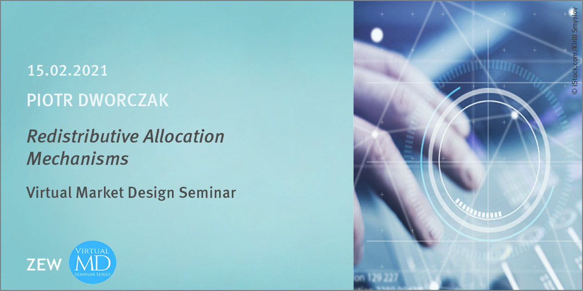 zew_en's tweet photo. #SaveTheDate: On 15. February, Piotr Dworczak @NorthwesternU talks about redistributive allocation mechanisms in our #VirtualMarketDesign seminar @VMDSeminar, @KITKarlsruhe, @UniBonn, @UniCologne, @AssasParis2 & #ZEW
Registration: https://t.co/rPb70nJGYy
#MarketDesign https://t.co/2SEf8RYnTj