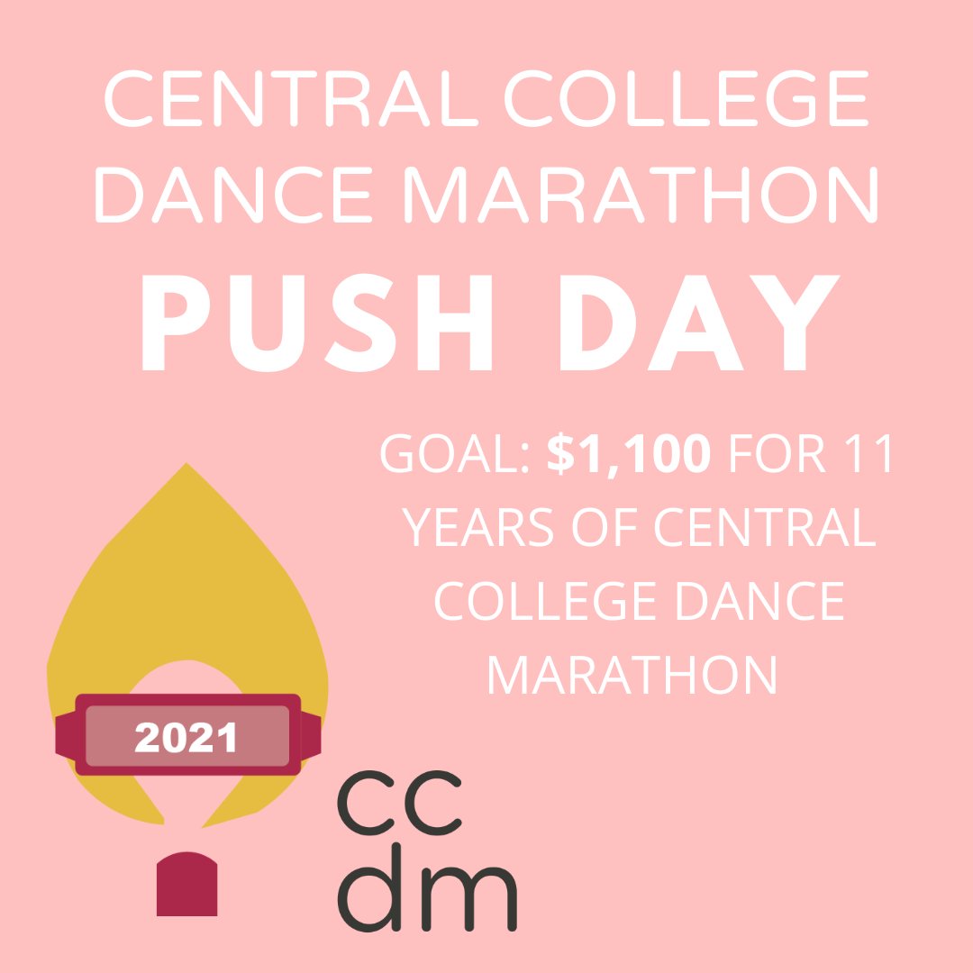 CCDutchathon's tweet image. Happy Push Day!!

What is Push Day? 
Push Day is a fundraising day for Central College Dance Marathon dancers to raise as much money as they can in 24 hours. 
This year's goal is to raise $1,100 by the end of the day. $1,100 signifies CCDM's 11th year of existence.