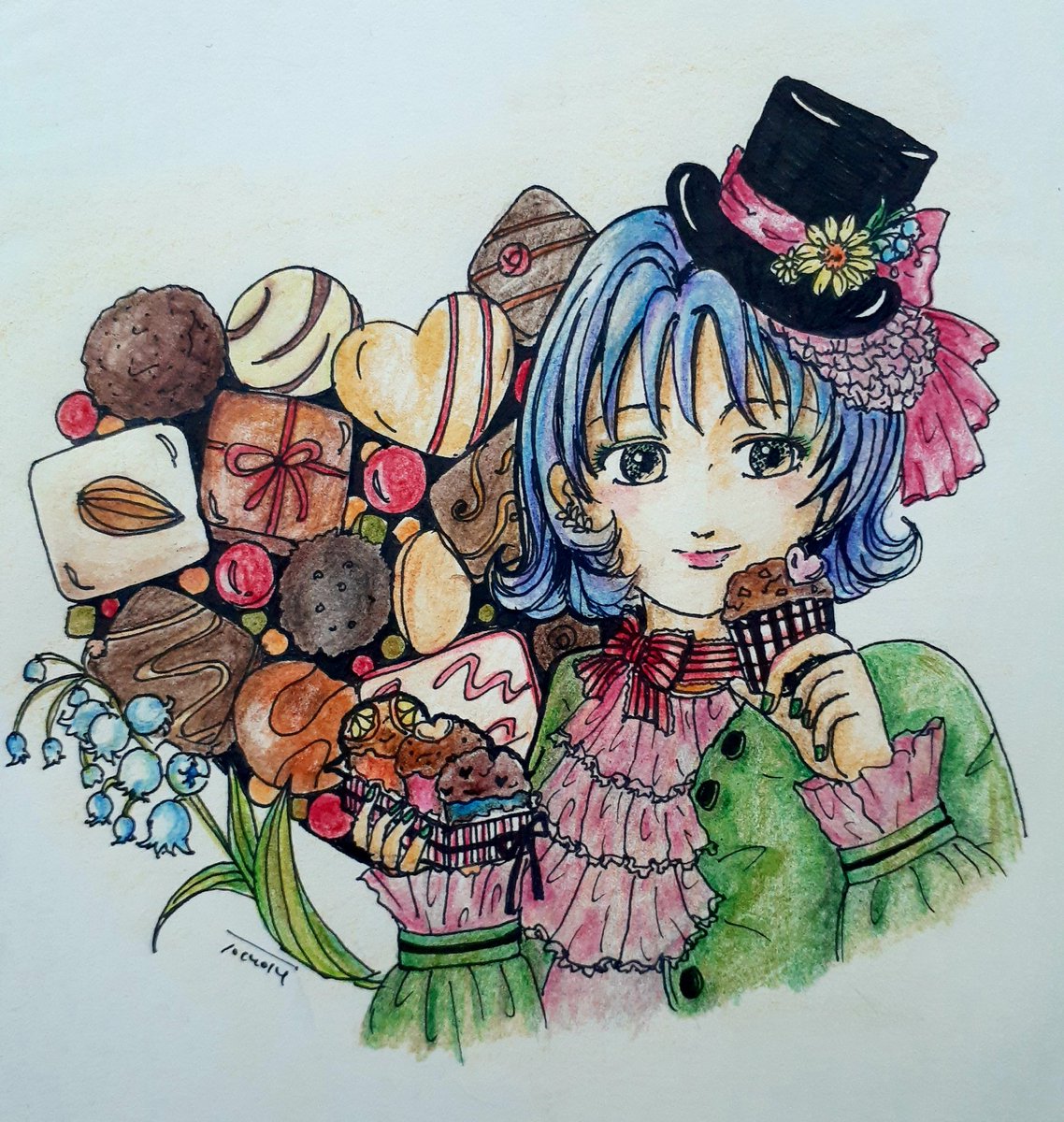 バレンタインイラスト 色塗った イラスト好きな人と繋がりたい イラスト 小鳥遊 史緒のイラスト